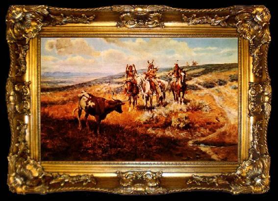 framed  Charles M Russell White Man s  Buffalo, ta009-2